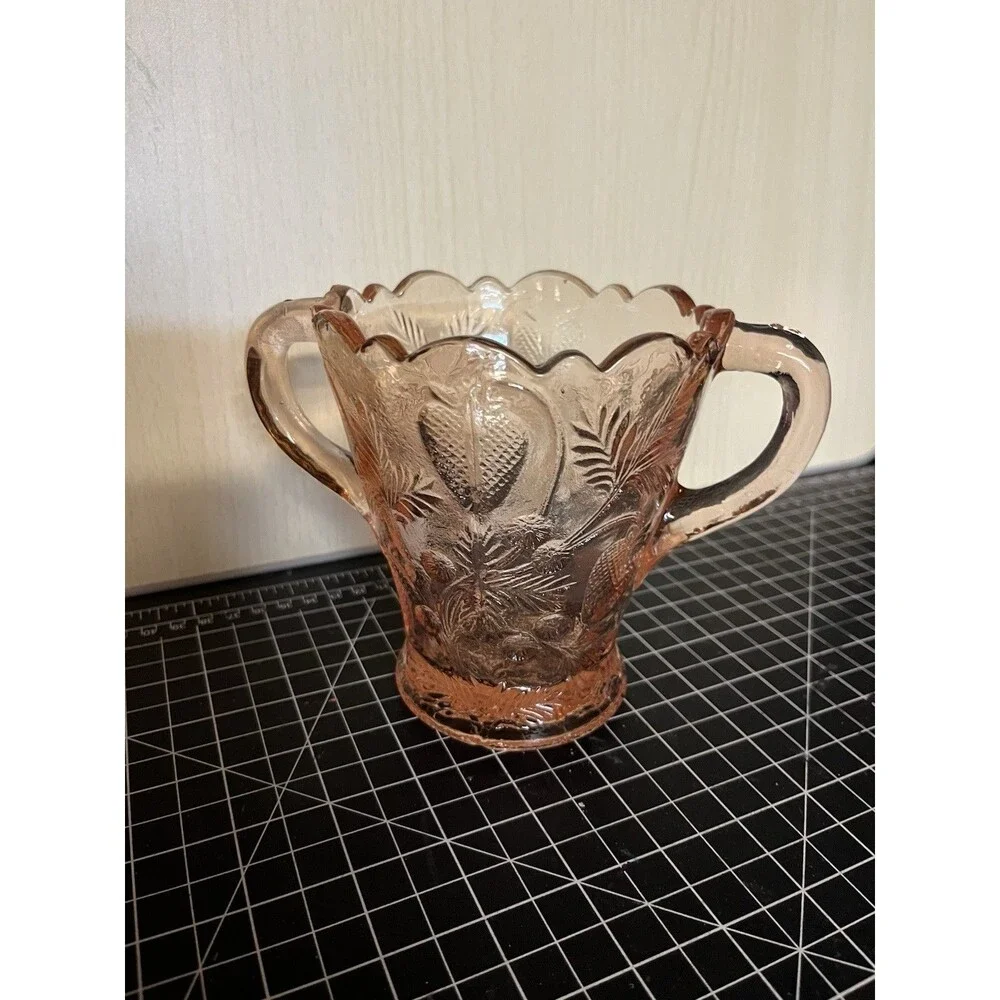 Fenton Pink Depression Glass 2 Handle Celery Vase or Spooner Inverted Strawberry